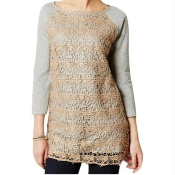 Dolan for Anthropologie Le Pompe Tunic Sweatshirt w/Crochet Overlay, EUC! - Picture 1 of 13